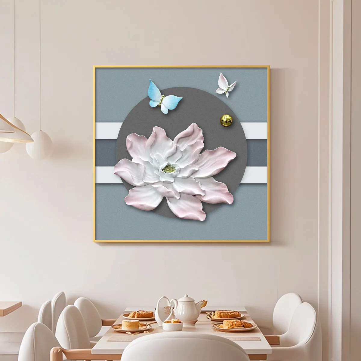 繁花 单幅 装饰画 现代简约 餐厅背景墙挂画 LED带灯画