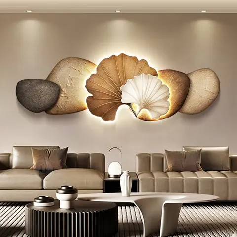 New Design Ginkgo Leaves Sandstone Art Home Decor Paintings Handmade Production LED Wall Art Painting