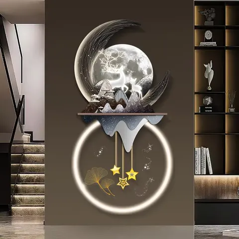 New Design Landscape Deer Led Light Painting Uv Printing Edge Cutting Abstract Painting Wall Home Art Decor Painting