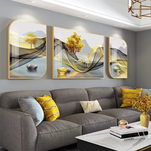 New Design Modern Painting Living Room Simple Abstract Leaves with Elk Crystal Painting Wall Art Home Decor