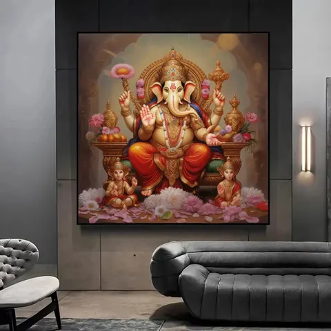 New Design of Hindu Elephant God Living Room Decorative Painting Crystal Porcelain Painting Diamond-set Picture Home Decoration