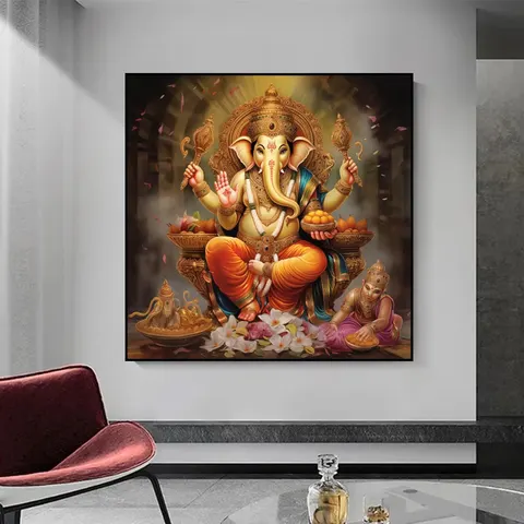 New Design of Hindu Elephant God Living Room Decorative Painting Crystal Porcelain Painting Diamond-set Picture Home Decoration