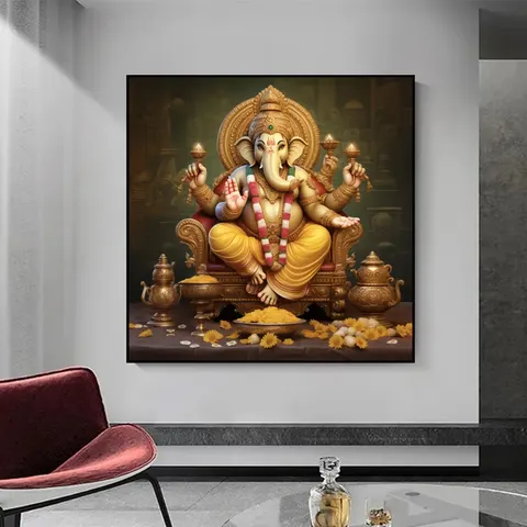 New Design of Hindu Elephant God Living Room Decorative Painting Crystal Porcelain Painting Diamond-set Picture Home Decoration