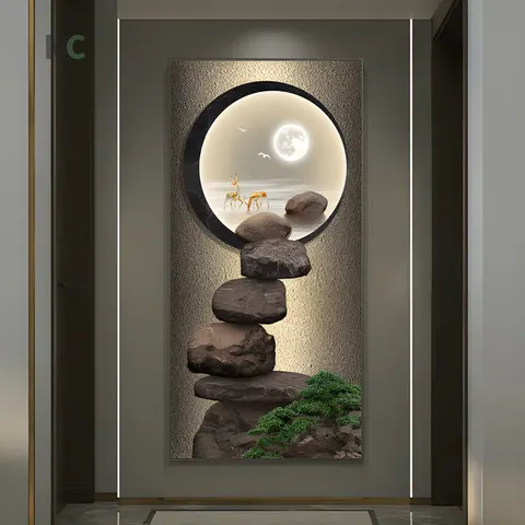 New Design Stone Rock Elk Crystal Porcelain Painting Moon Living Room Corridor Wall Art Home Decor Painting