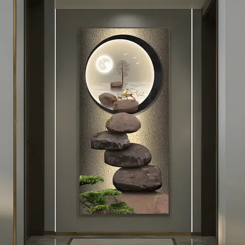 New Design Stone Rock Elk Crystal Porcelain Painting Moon Living Room Corridor Wall Art Home Decor Painting