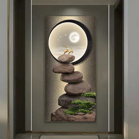 New Design Stone Rock Elk Crystal Porcelain Painting Moon Living Room Corridor Wall Art Home Decor Painting