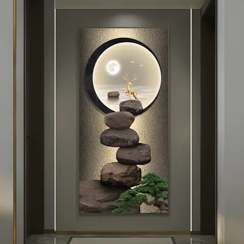 New Design Stone Rock Elk Crystal Porcelain Painting Moon Living Room Corridor Wall Art Home Decor Painting