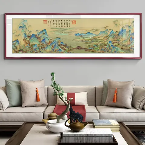 New Goods Arrived Ancient Style Qianli Jiangshan Picture Hanging Living Room Teahouse Decorative Painting LED Murals
