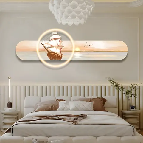 New Modern Light Luxury Sailing Boat Mural Crystal Porcelain Home Decor Paintings Wall Art Acrylic LED Painting