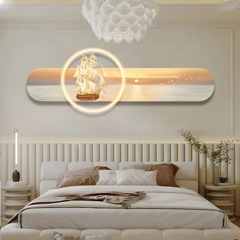 New Modern Light Luxury Sailing Boat Mural Crystal Porcelain Home Decor Paintings Wall Art Acrylic LED Painting