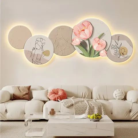 New Nordic Style Tulip Living Room Decoration Crystal Porcelain Painting Wall Art LED Light Painting Home Decoration