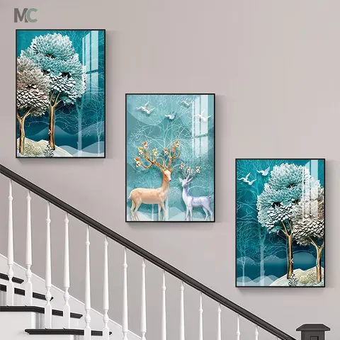 New Product Burst of Money Stairwell Background Wall Decor Painting Elk Art Crystal Painting Corridor Aisle Triptych Painting
