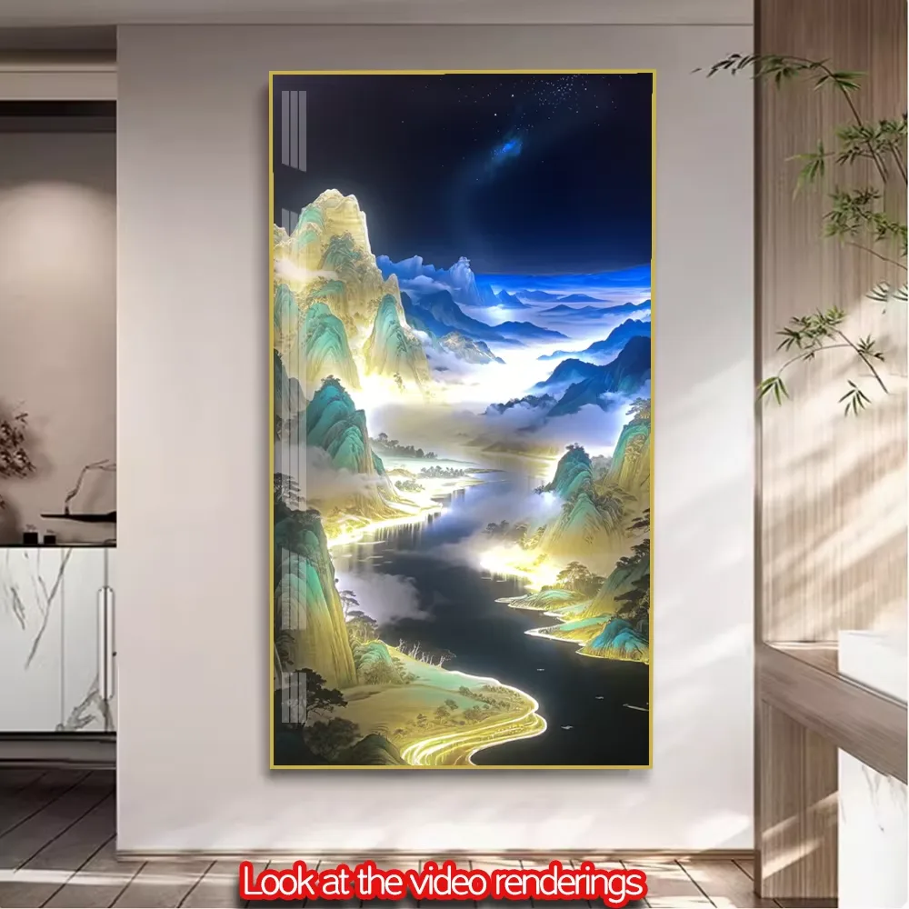 山水 单幅 装饰画 新中式 客厅背景墙挂画 LED带灯画