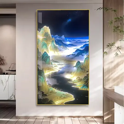 山水 单幅 装饰画 新中式 客厅背景墙挂画 LED带灯画