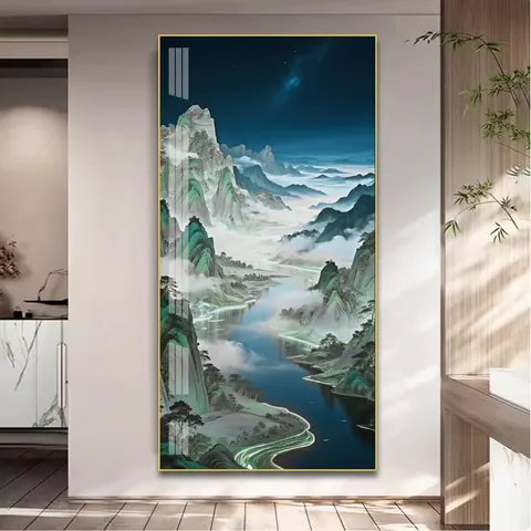 山水 单幅 装饰画 新中式 客厅背景墙挂画 LED带灯画