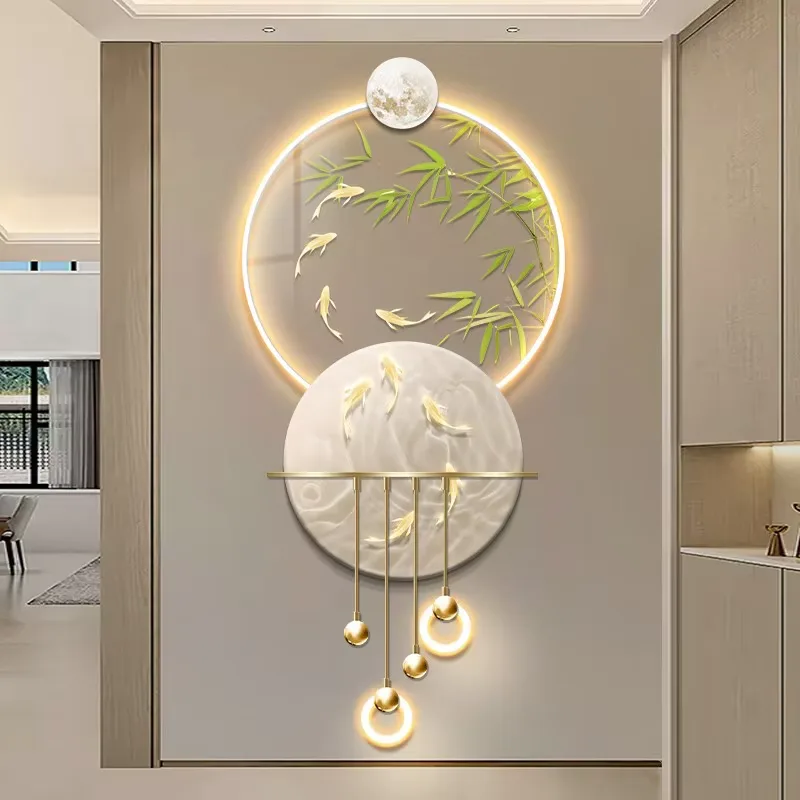 New Products on the Market Large Size Nine Fish Entrance Porch Decorative Painting Bamboo Light Green Corridor Home Decoration