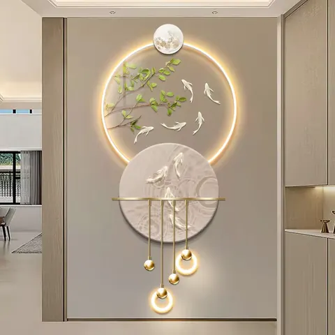 New Products on the Market Large Size Nine Fish Entrance Porch Decorative Painting Bamboo Light Green Corridor Home Decoration