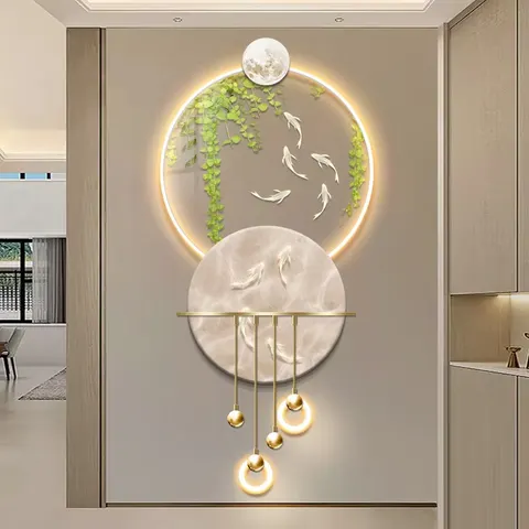 New Products on the Market Large Size Nine Fish Entrance Porch Decorative Painting Bamboo Light Green Corridor Home Decoration