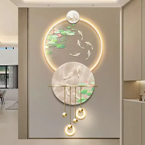 New Products on the Market Large Size Nine Fish Entrance Porch Decorative Painting Bamboo Light Green Corridor Home Decoration