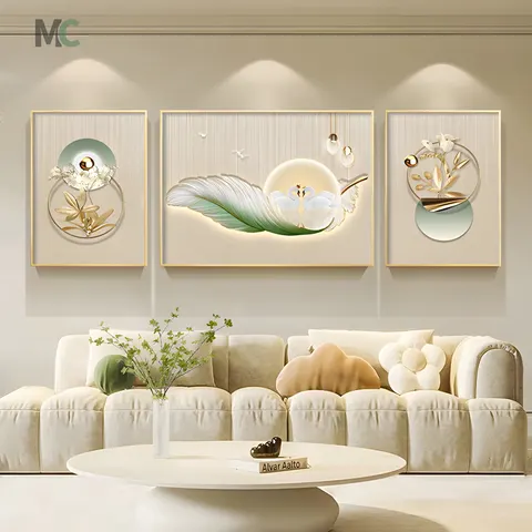 New Style Living Room Art Decoration Painting Light Luxury Triple High-end Atmosphere Crystal Porcelain Inlayed Diamond Painting