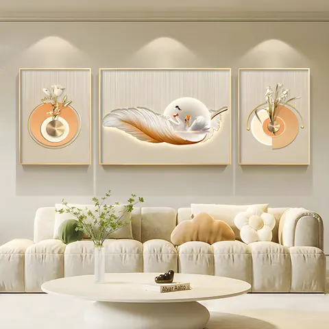 New Style Living Room Art Decoration Painting Light Luxury Triple High-end Atmosphere Crystal Porcelain Inlayed Diamond Painting