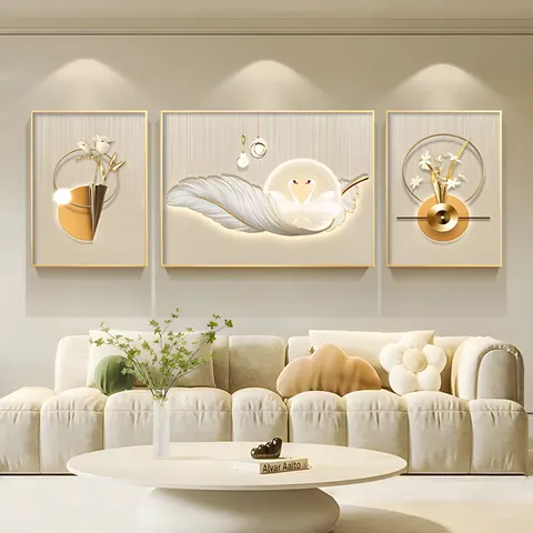 New Style Living Room Art Decoration Painting Light Luxury Triple High-end Atmosphere Crystal Porcelain Inlayed Diamond Painting