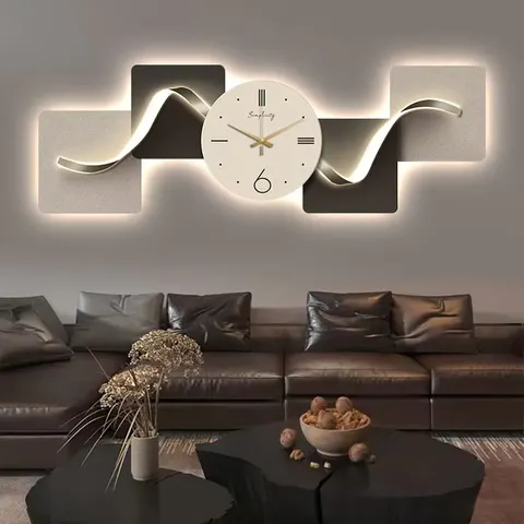 New Style of Geometric Pattern Living Room Decorative Wall Art with Clock Mural and Acrylic Glow-in-the-Dark Painting
