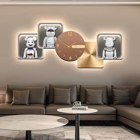 New Style of Geometric Pattern Living Room Decorative Wall Art with Clock Mural and Acrylic Glow-in-the-Dark Painting