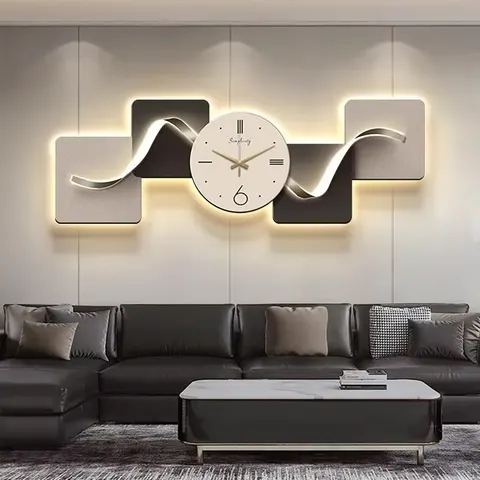 New Style of Geometric Pattern Living Room Decorative Wall Art with Clock Mural and Acrylic Glow-in-the-Dark Painting