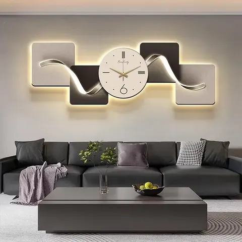 New Style of Geometric Pattern Living Room Decorative Wall Art with Clock Mural and Acrylic Glow-in-the-Dark Painting