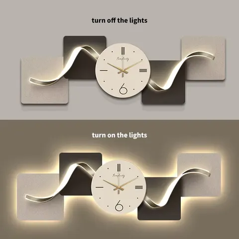 New Style of Geometric Pattern Living Room Decorative Wall Art with Clock Mural and Acrylic Glow-in-the-Dark Painting