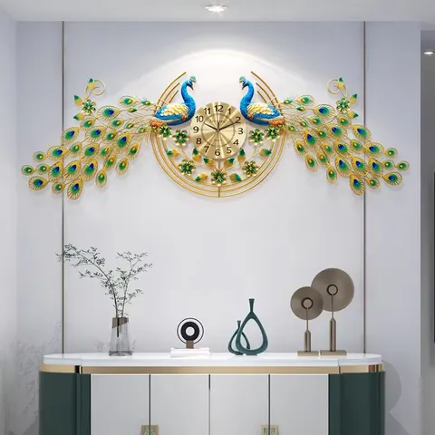 New Style Peacock Ironwork Television Background Wall Art Decor Fashion Mute Clock Wall Decor