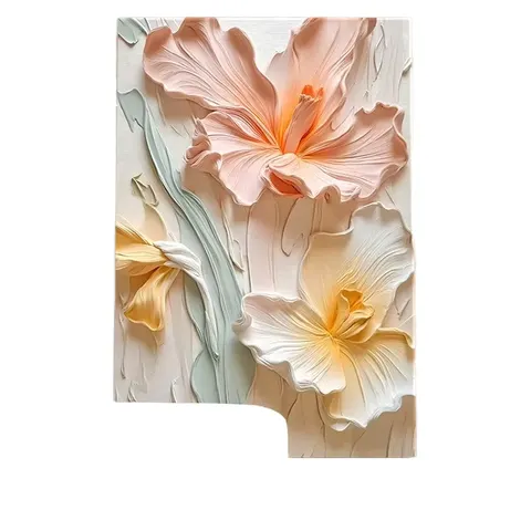 New Trending Abstract 3D Effect Floral Canvas Print Artwork 3D Texture Crystal Porcelain Painting Elegant Flower Wall Decor