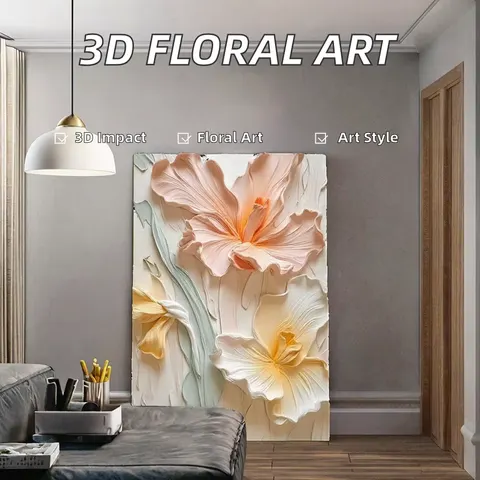 New Trending Abstract 3D Effect Floral Canvas Print Artwork 3D Texture Crystal Porcelain Painting Elegant Flower Wall Decor