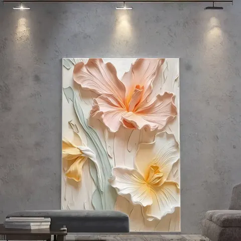 New Trending Abstract 3D Effect Floral Canvas Print Artwork 3D Texture Crystal Porcelain Painting Elegant Flower Wall Decor