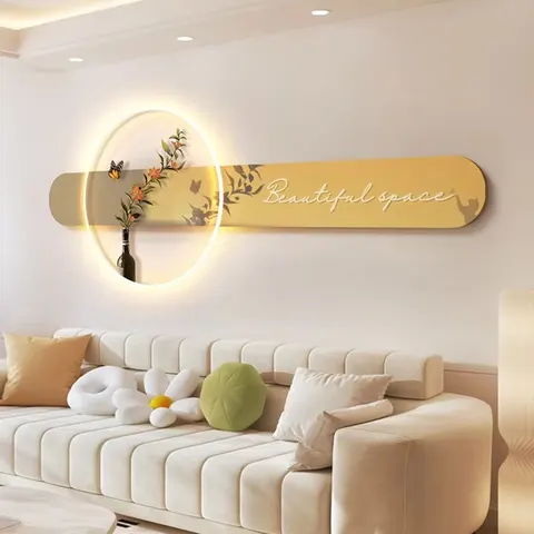 Newly Designed Light Luxury Sofa Living Room Mural Acrylic Crystal Porcelain Wall Art LED Light Painting Home Decoration