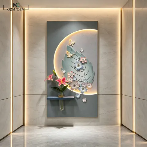 Newly Launched Flowers Sandstone Three-dimensional Art Decor Painting Entrance Hall Background Wall LED Painting