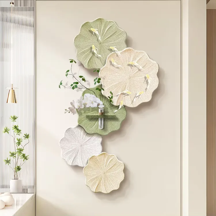 Nine Fish and Lotus Flowers Sandstone Home Decor Paintings Living Room Corridor Background Wall LED Painting