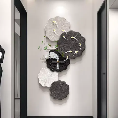 Nine Fish and Lotus Flowers Sandstone Home Decor Paintings Living Room Corridor Background Wall LED Painting