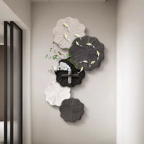 Nine Fish and Lotus Flowers Sandstone Home Decor Paintings Living Room Corridor Background Wall LED Painting