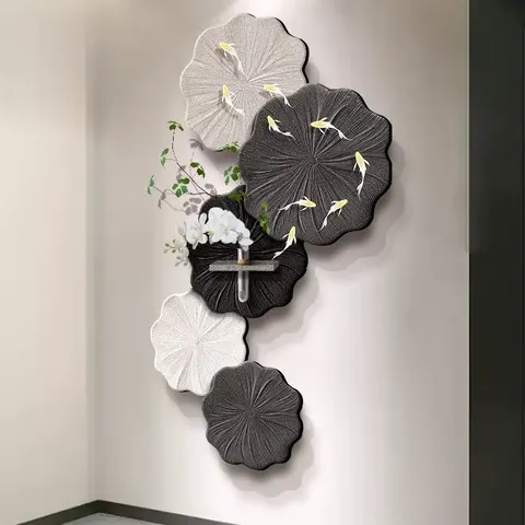 Nine Fish and Lotus Flowers Sandstone Home Decor Paintings Living Room Corridor Background Wall LED Painting