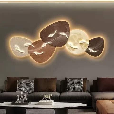 Nine Fish Chart Living Room Crystal Porcelain Decorative Painting Sofa Background Wall Art Home Decor LED Glow Hanging Painting