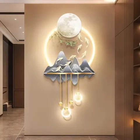锦鲤 单幅 装饰画 现代简约 玄关背景墙挂画 LED带灯画