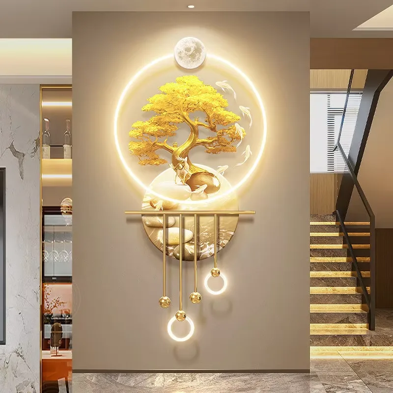 Nine Fish Diagram Acrylic LED Painting Metal Pendant UV Engraving Artist Decor Painting