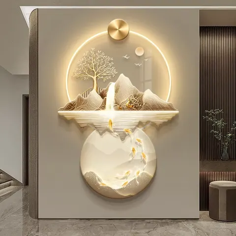 Nine Fish Diagram Elk Art Home Decor Painting Corridor Backdrop Wall Acrylic LED Painting