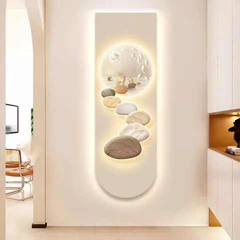 Nine Fish Diagram Elk Crystal Porcelain Painting Entrance Hall Corridor Background Wall LED Decor Painting