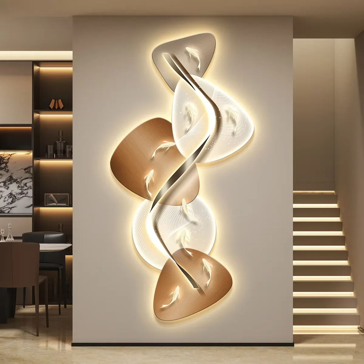 Nine Fish Diagram Glowed LED Paintings Corridor Background Wall Crystal Porcelain Art Decor Painting