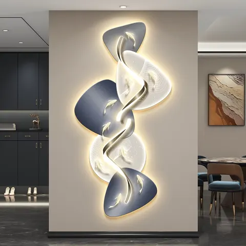 Nine Fish Diagram Glowed LED Paintings Corridor Background Wall Crystal Porcelain Art Decor Painting