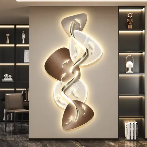Nine Fish Diagram Glowed LED Paintings Corridor Background Wall Crystal Porcelain Art Decor Painting