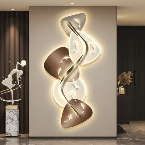 Nine Fish Diagram Glowed LED Paintings Corridor Background Wall Crystal Porcelain Art Decor Painting